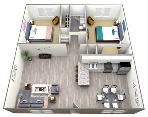 Floor plan for 2 beds, 1 bath, 850 sqft